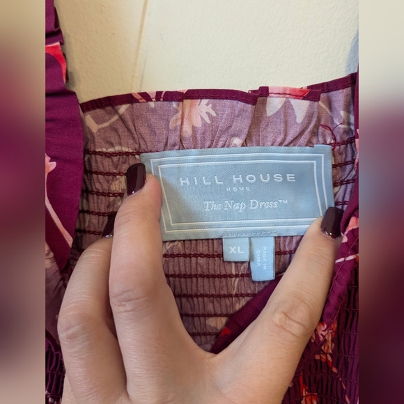 Hill House The Ellie Nap Dress in Burgundy Botanical Poplin XL - Picture 3 of 4